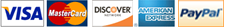 Visa, MasterCard, Discover, American Express, PayPal